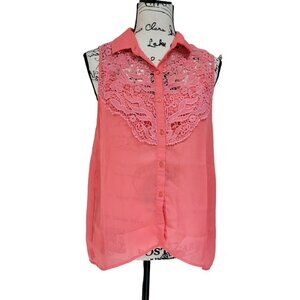Almost Famous Sleeveless Button Down Blouse Top